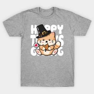 Cute Cat Happy Thanksgiving T-Shirt